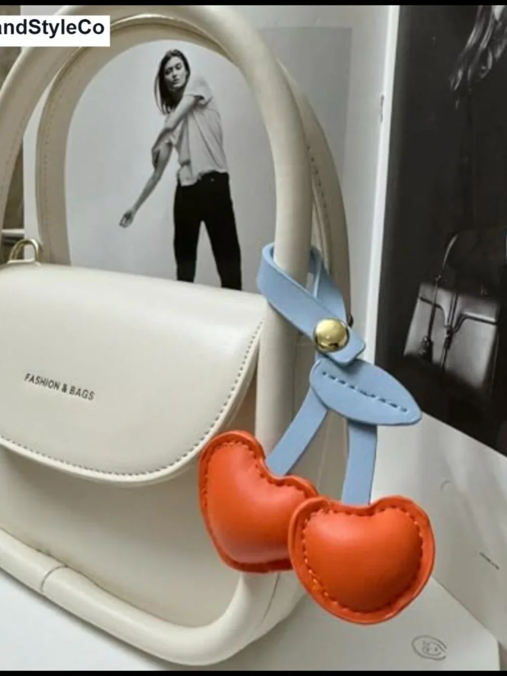 Cherry-shaped leather bag charm keychain for purses